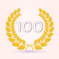 100 years anniversary laurel wreath 3d logo or icon. Jubilee, birthday badge, label design. 100th celebrating emblem. Royalty Free Stock Photo